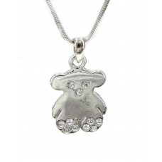 Necklace – 12 PCS T-Bear Charm w/ Crystals Necklace - Rhodium Plating - Clear - NE-N3407CL