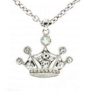 Necklace – 12 PCS Rhinestone Crown Charm Necklaces - Clear Color - NE-JN0889CL