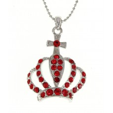 Necklace – 12 PCS Rhinestone Crown - Rhodium Plating - Red Colors - NE-N3044RD