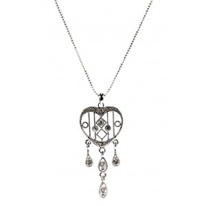 Necklace – 12 PCS Rhinestone Hearts w/ Dangling Teardrops - Rhodium Platin - NE-N4271CL