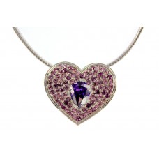 Necklace – 12 PCS Rhinestone Heart Charm w/CZ Necklace - Purple - NE-TJ026PL