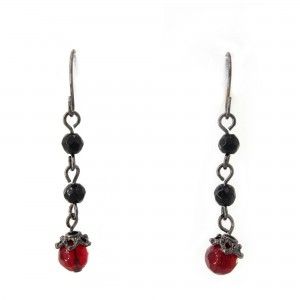 Necklace & Earrings Set – 12 Cross NE-Hematite Coating w/Red Crystals - NE+ER set - NE-ACQN4699H