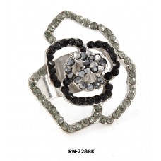 Ring – 12 PCS Austrian Crystal Rose Flower Rings  - Black Color – RN-228BK