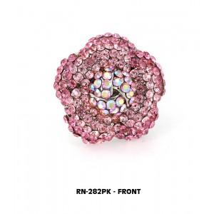 Ring – 12 PCS Austrian Crystal Flower Rings  - Pink Color – RN-282PK