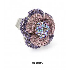 Ring – 12 PCS Austrian Crystal Flower Rings  - Purple Color - RN-282PL