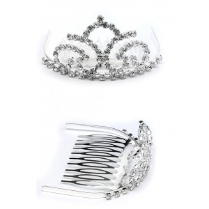 Small Tiara 12 PCS w/ Comb - Clear Crystal Stones - CB-6850