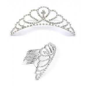 Tiara 12 PCS w/ Side Comb - Clear Crystal Stones - CB-T3246