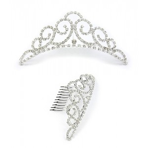 Tiara 12 PCS w/ Side Comb - Clear Crystal Stones - CB-T3248