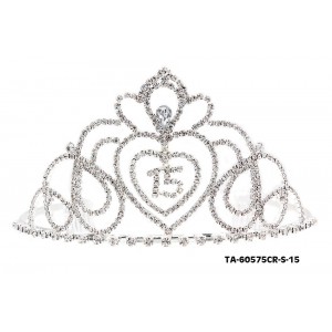 Tiara - 12 PCS w/ Side Comb - 15th Birth Day Clear Crystal Stones – TA-60575CR-S-15