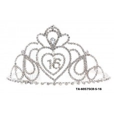 Tiara - 12 PCS w/ Side Comb - 16th Birth Day Clear Crystal Stones – TA-60575CR-S-16