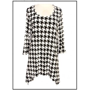 12 PCS Tunics Tops with 3/4 Sleeves, Houndstooth Print – Black & White- ATP-TT8704