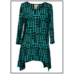 12 PCS Tunics Tops with 3/4 Sleeves, Houndstooth - Aqua - ATP-TT8710