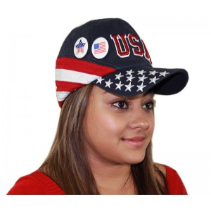 Baseball Caps - 12 PCS Cotton Twill Washed USA Flag Cap - HT-7642C