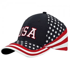 Baseball Caps - 12 PCS 6 Panel Cotton Twill Washed USA Flag Cap - HT-7650B