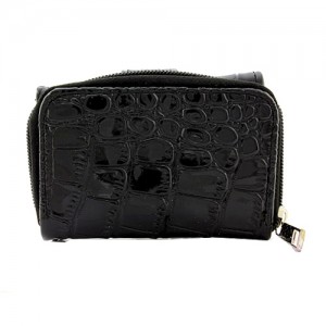 Wallet - 12 pcs Tri-Fold Wallets - Croc Embossed - Black - WL-197AL-BK