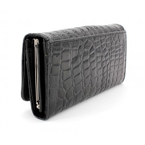 Wallet - 12 pcs Shinny Croc Embossed w/ Twisted Closure Pocket - Black - WL-AL240BK