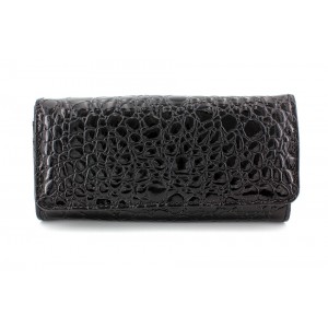 Wallet - 12 pcs Shinny Croc Embossed w/ Twisted Closure Pocket - Black - WL-AL240BK