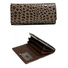 Wallet - 12 pcs Shinny Croc Embossed w/ Twisted Closure Pocket - Mocha - WL-AL240MOC