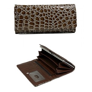 Wallet - 12 pcs Shinny Croc Embossed w/ Twisted Closure Pocket - Mocha - WL-AL240MOC