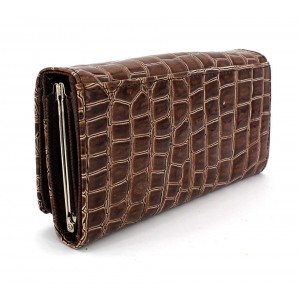 Wallet - 12 pcs Shinny Croc Embossed w/ Twisted Closure Pocket - Mocha - WL-AL240MOC