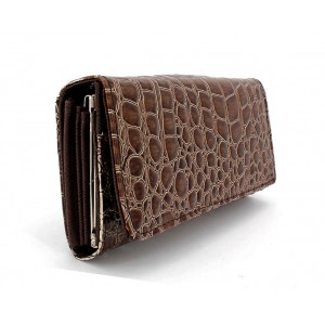 Wallet - 12 pcs Shinny Croc Embossed w/ Twisted Closure Pocket - Mocha - WL-AL240MOC