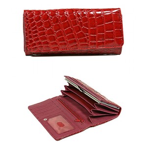 Wallet - 12 pcs Shinny Croc Embossed w/ Twisted Closure Pocket - Red - WL-AL240RD