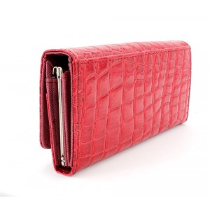 Wallet - 12 pcs Shinny Croc Embossed w/ Twisted Closure Pocket - Red - WL-AL240RD