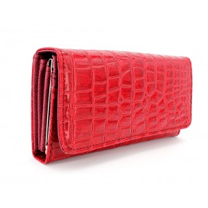 Wallet - 12 pcs Shinny Croc Embossed w/ Twisted Closure Pocket - Red - WL-AL240RD