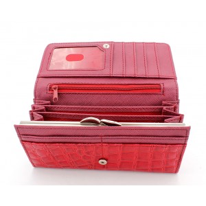 Wallet - 12 pcs Shinny Croc Embossed w/ Twisted Closure Pocket - Red - WL-AL240RD