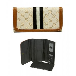 Wallet - 12 pcs Jacquard Monogram Check Book Wallet - Tan  - WL-AND008TN