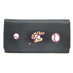 Wallet - 12 pcs Embroidered Baseball Theme - Black - WL-EBB030WBBK