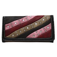 Wallet - 12 pcs Patched Wavy Stripes Wallet w/ Studs - Black -WL-JWB030BK