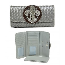 Wallet - 12 pcs Fleur de Lis Charm Wallet/Leather Like - Pewter-WL-W119PT