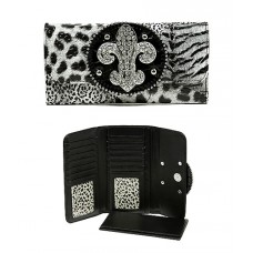 Wallet - 12 pcs Fleur de Lis CharmTiger Print - White - WL-WFDL140T-WH