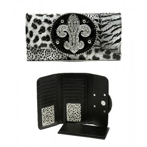 Wallet - 12 pcs Fleur de Lis CharmTiger Print - White - WL-WFDL140T-WH