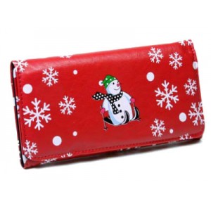 Wallet - 12 pcs Check Book Wallet - Snow Flakes Print - Red -WL-XUX030WBRD