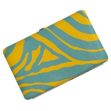 Wallet - 12 pcs Flat Wallet - Zebra Print Flat Wallet -Yellow TQ Blue Stripes - WL-Z002YL-TQ