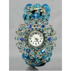 Watch – 12 PCS Bracelet Watches - Rhinestones w/ Multi Beaded Stretchable Bracelet - Blue
