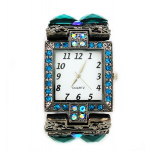 Watch – 12 PCS Bracelet Watches - Rhinestones w/ Multi Beaded Stretchable Bracelet - Blue - WT-KH11486BL