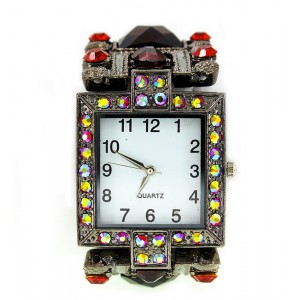 Watch – 12 PCS Bracelet Watches - Rhinestones w/ Multi Beaded Stretchable Bracelet - Red - WT-KH11495RD