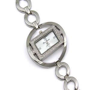 Watch – 12 PCS Lady Watches - Rhinestone Square Shape Frame w/ Loop Links Band - Silver - WT-L80670SV 