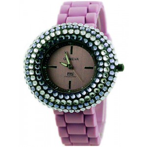 Watch – 12 PCS Lady Watches - Slicone Band w/ Rhinestones - Purple - WT-MN8021PL