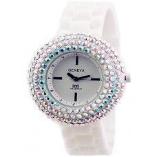 Watch – 12 PCS Lady Watches - Slicone Band w/ Rhinestones - White - WT-MN8021WT