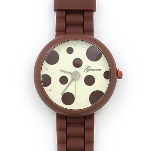 Watch – 12 PCS Lady Watches - Slicone Band w/ Polka Dots Dial - Brown -WT-MN8038P-BN