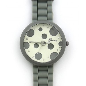 Watch – 12 PCS Lady Watches - Slicone Band w/ Polka Dots Dial - Gray -WT-MN8038P-GY