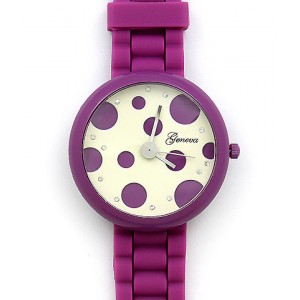 Watch – 12 PCS Lady Watches - Slicone Band w/ Polka Dots Dial - Purple -WT-MN8038P-PL