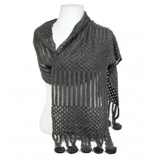 Scarf - 12 PCS Crochet w/Dangling Pompoms Scarf - Dark Gray Color - SF-S1278DGY
