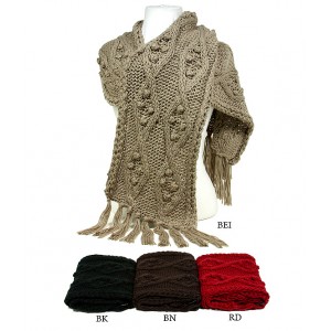 Scarf - 12 PCS Cable Knit Scarf w/ Fringes - SF-S1289