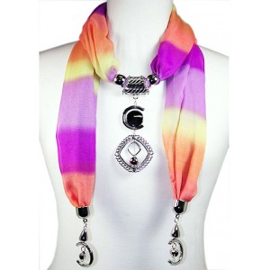 Scarf - 12 PCS Tie-Die Block Print W/ Geometric Metal Charm - SF-FSC066FUYL