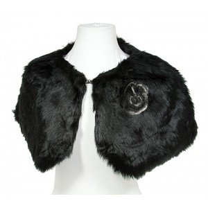 Scarf - 12 PCS Faux Fur W/Rabbit Fur Brooch - Black – SF-BF001BK